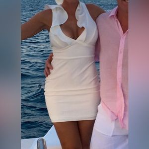 Lulus white ruffle body con dress size small